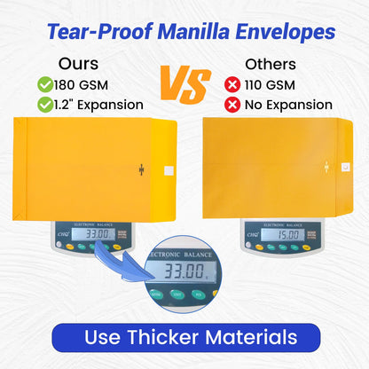 9x12 Expanding Manila Envelopes with Clasp 25 Pack, Goefun 180 GSM Heavyweight Expandable Manilla Folders 8.5 x 11 Letter Size, 1.2'' Expansion, for Home Office Business Storage and Organizing