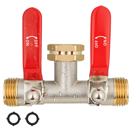 EJW Hose Splitter 2 Way, Garden Hose Splitters, 2 Way Faucet Splitter, Water Spigot Splitter, RV Brass Hose Splitter, Two way Hose Bib Splitter, Double Hose Connector, Hose Valve 3/4 Inch GHT Thread.
