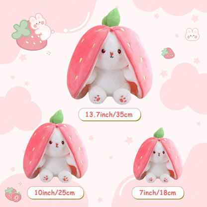 MIAODAM Bunny Stuffed Animal Reversible Cuddle Bunny Stuffed,Strawberry Bunny Transformed Rabbit Plush Zipper,Turns Into Ears Bunnies Plushies Toy Cute Stuffy Doll Easter