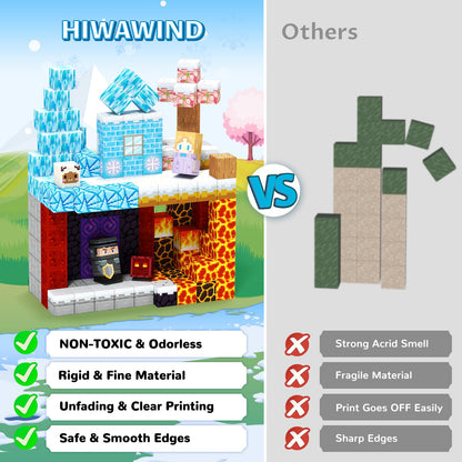 Hiwawind Magnetic Blocks Set, Ice Princess Castle & Lava Realm Fantasy World Building Toys, STEM Montessori Toys for 3 4 5 6 7 8 Year Old Boys Girls, Creative Birthday Gifts for Kids