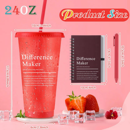 Marspark 10 Sets Difference Maker Gifts for Women Men, Employee Appreciation Gifts Bulk Inspirational Thank You Cup Motivational Notebooks with Pen for Team Teacher Coworker Office (Colorful)