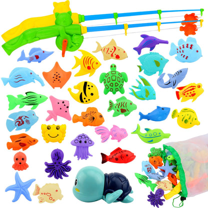 AUUGUU Magnetic Fishing Pool Toys Game, Water Table Bathtub Bath Toy - Pole Rod Floating Fish, Birthday Party Gifts for Toddler Age 3 4 5 6 Year Old, Kids Outdoor Toys