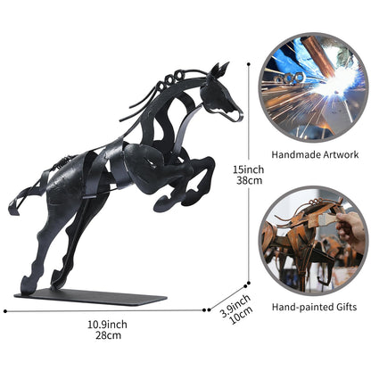 SunBlogs Art Horse Statue, Unique Metal Art Handmade Sculpture for Home Decor, Rustic Decor, Gifts for Horse Lovers (Black)