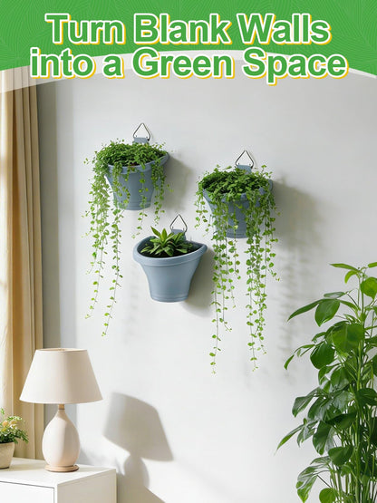 MADHOLLY 6Pcs Vertical Hanging Planters for Outdoor Plants - Wall Plant Holder for Indoor Decorations Garden Fence, Plastic Flower Pots with Drainage Grid and Hooks (Blue)