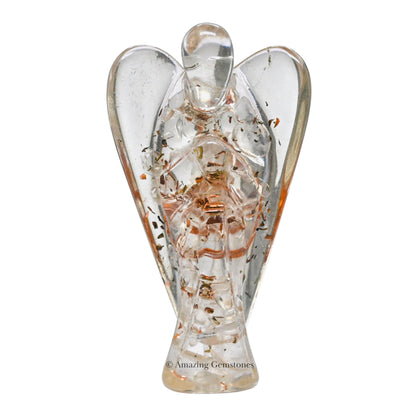 Amazing Gemstone Clear Quartz Guardian Angel Figurine Pocket Crystal Angel for Protection - Orgone Guardian Angel with Orgonite Layer and Natural Crystal for Healing Gift (2 Inch, Organite)