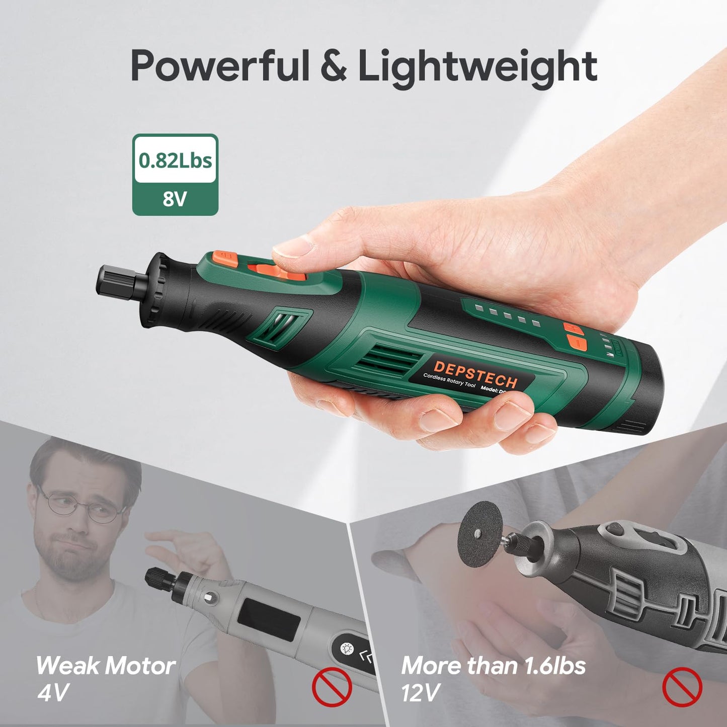 DEPSTECH Cordless Rotary Tool Kit, 8V 2.0Ah Rechargeable Battery, 30000RPM 5-Speed Multi Power Carving Tools, 127Pcs Accessories, Shield Attachment, Cutting/Drilling Guide for Handmade/DIY Creations