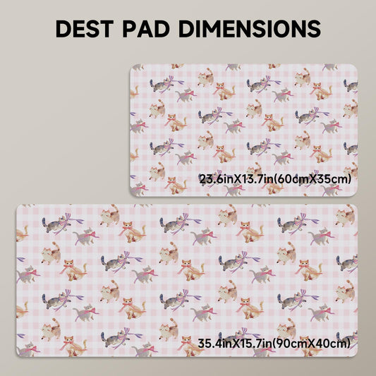 AUPET PU Leather Desk Pad Protector Blotter, Animal 35 x 17in Large Mouse Pad,Cute Office Desk Mat,Waterproof Non-Slip Desk Writing Drawing Pad for Office Home Game (Cats with Bow tie)