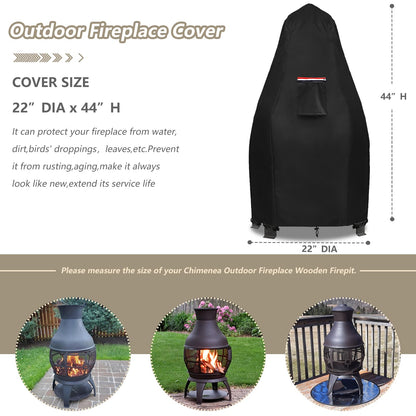 Patio Chiminea Cover,Heavy Duty 600D Waterproof Wood Burning Fire Pits Cover, Chimenea Outdoor Fireplace Wooden Fire Pit Covers,22" Dia x 43.3" H.
