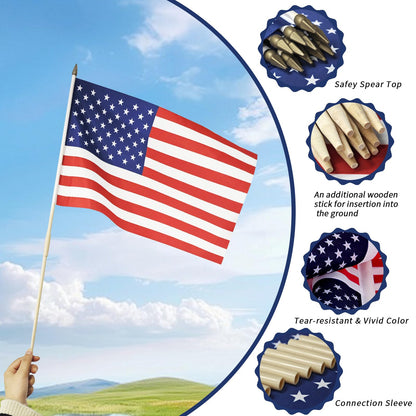 12x18 Inch American Flags on Stick - Patriotic American Flags for Outside, USA Stick Flag Perfect for Independence Day, Memorial Day, 4th of July Decorations (12)