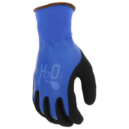 Mud Cobalt Blue H2O Double Dipped Full Latex Coated Palm Garden Work Gloves, Waterproof, Durable, Micro Surface Palm, Cobalt Blue/Black, Large, (SM7186B/L)