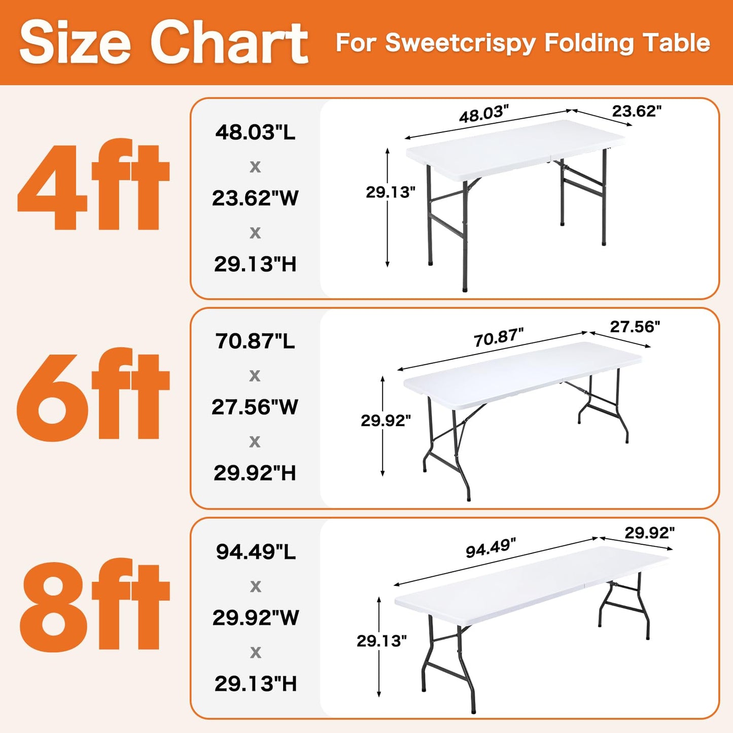 Sweetcrispy 6 FT Folding Picnic Table Easy to Fold and Store, Foldable Table for Camping Picnic Dining Party Kitchen Outdoor Indoor with Carrying Handle
