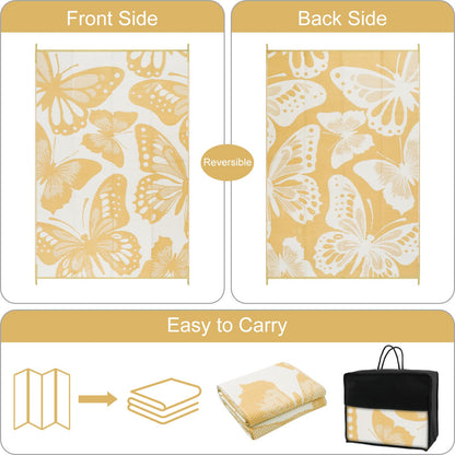 Uphome Outdoor Rug Waterproof 6x9 ft, Patio Plastic Straw Rugs for RV Camping, Reversible Butterfly Mat Outside, Indoor Outdoor Floor Carpet for Back Yard Deck Balcony Porch Beach Picnic, Yellow