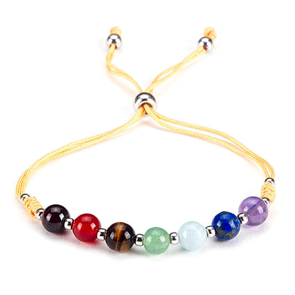 Cherry Tree Collection Natural Gemstone Chakra Bracelet | Adjustable Size Nylon Cord | 6mm Beads, Silver Spacers | 6.0-7.5" (Gold-Medium)