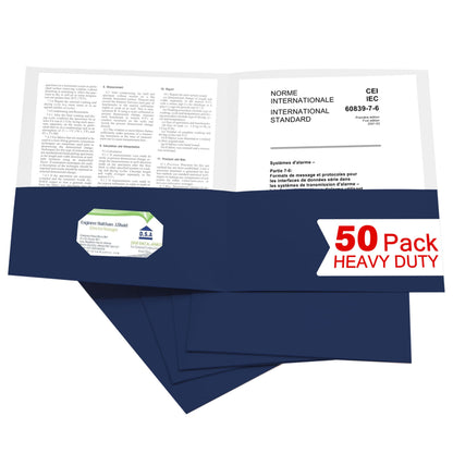 Zzrywuty 50 Packs Two Pocket File Folders with Business Card Slot,Textured Paper,Letter Size,Holds 100 Plus Sheets for School,Office,Business,Royal Blue