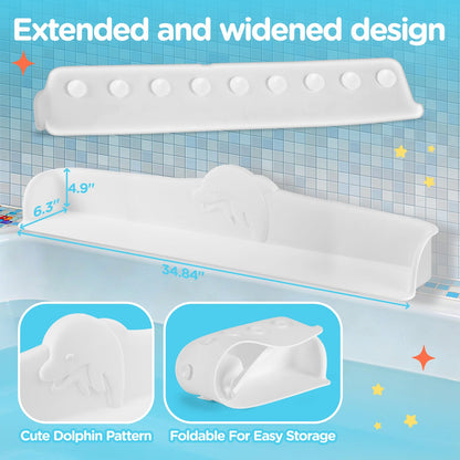 3FT Dolphin Pattern Bathtub Splash Guard Play Shelf for the Wide &Straight Bathtub Edge Toy Tray Caddy Holder Storage Suction Cups Attach to Bath Tub No Mess Water Spill in Bathroom (White)