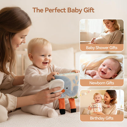 Macabaka Montessori Soft Baby Book - Sensory Book for Babies 0-12 Months with Crinkle Paper, Touch & Feel Textures, Baby Safe Mirror & Teether. Educational Infant Toys for Tummy Time, Newborn