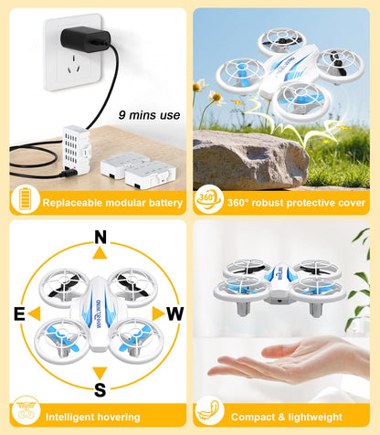 TURN RAISE Mini Drone for Kids & Beginners - RC Quadcopter with Colorful LED Lights, 360° Flips, 3 Batteries 27 Min Flight, 2 Speed Modes, One Key Take Off, Indoor Flying Toy Gift for Boys Girls