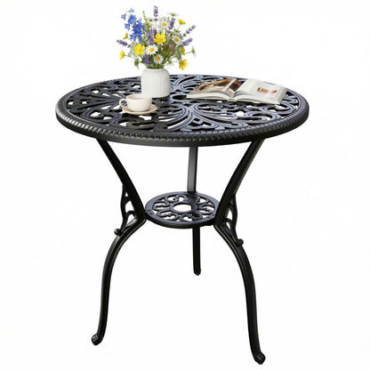 IDEALHOUSE Patio 23''Cast Aluminum Side Table with Umbrella Hole,Outdoor Small Coffee Tables,Anti-Rust Bistro Table,Round End Table,Outdoor Furniture for Indoor,Patio,Garden,Porch,Balcony(Retro Black)
