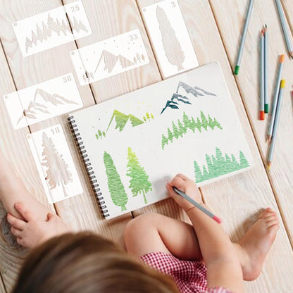 Mountain Stencils for Painting on Wood Burning Patterns Pine Tree Stencils Nature Stencil Christmas Tree Paint Template on Art Craft Canvas Wall Fabric Rock (50 Mountain)