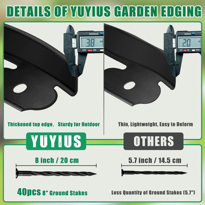 YUYIUS Landscape Edging - Garden Edging Border 40FT 2IN Tall with 40 Stakes, No Dig Lawn Edging for Landscaping for Garden Bed, Yard, Thickened Top Edge (0.15”) Flower Bed Border Edging for Outdoor
