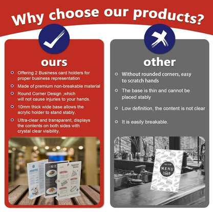 8.5x11 Acrylic Sign Holder with 2 Business Card Holder, 3 Pack Double Sided Clear Display Stand, Flyer Holder 8.5 x 11, Table Top Paper Holder, Vertical Menu Flyer Stand, Plastic Frame for Restaurants