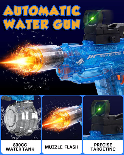 2 Pack Electric Water Gun for Adults Kids: Light Up Automatic Squirt Guns, 26-32FT Long Range, 800CC Large Capacity, Summer Outdoor Pool Games for Ages 8-12, Beach Backyard Family Party Toys Gift boy