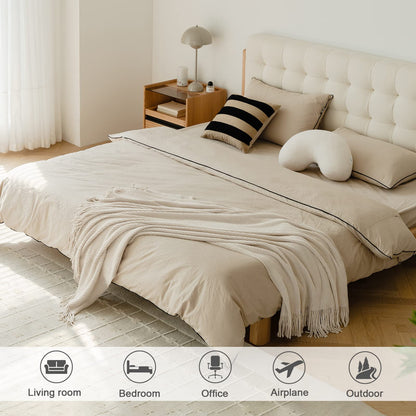 lifein Chenille Throw Blanket 50x60 - Soft Boho Knitted Blanket for Couch Cozy Farmhouse Decor Bed Throw, Lightweight All Season White/Cream Blanket, Decorative for Living Room Bedroom Spring Decor