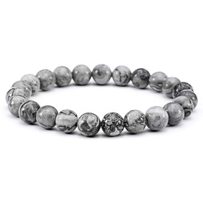 Jade cabbage Men Bracelet Natural Natural Semi-Precious Gemstone Bead Chakra Healing Energy Balance Bracelet for Mens Jewelry Gift (8mm Gray 7.3 inches)