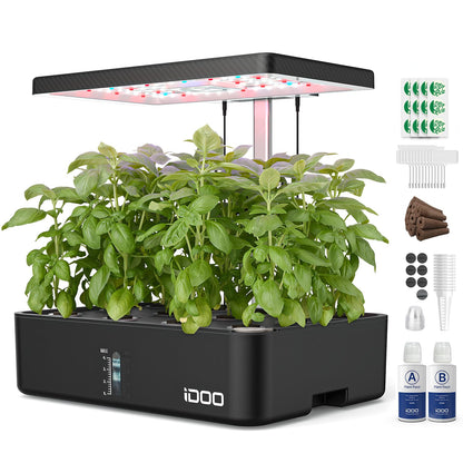 iDOO Mothers Day Gifts, Hydroponics Growing System Kit 12Pods, Indoor Herb Garden, with LED Grow Light, Built-in Fan, Auto-Timer, Adjustable Height Up to 11.3", for Home School Office, Gifts for Women