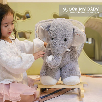 Baby Rocking Elephant, Plush Toddler Rocker with Music & Safety Seat, Sturdy Wooden Ride-On Toy for 1-3 Years, Soft Animal Rocking Horse, CPC Certified (Gray Elephant)