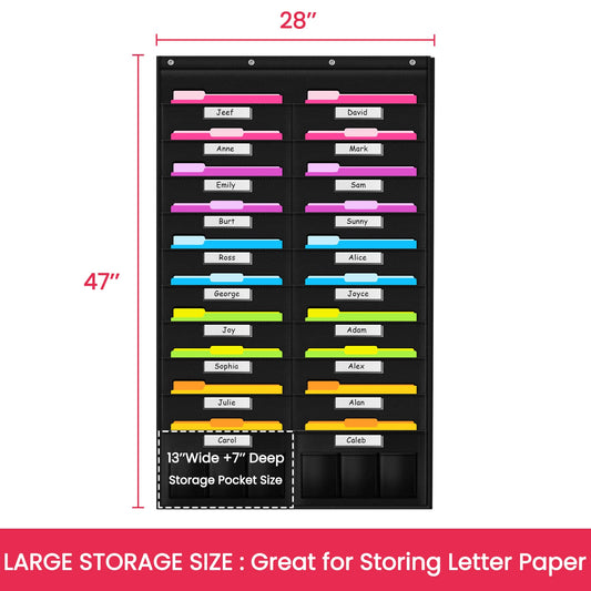 Godery Heavy Duty Storage Pocket Chart for Classroom and Office, Clear Storage Pocket Chart for Files Folder (20+6 Pockets & Nametag)