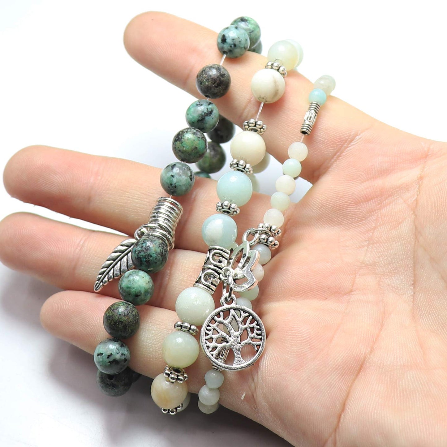 UEUC Tree of Life Yoga Healing Stone Bracelets,Multilayer Lotus Chakra Stone Reiki Bracelet Sets,Anxiety Crystal Natural Stone,for Women Stress Relief