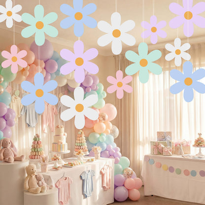 Chinco 30 Pcs Daisy Hanging Decorations for Ceiling Hippie Hanging Garland for Birthday Wedding Party Baby Shower Bridal Shower Home Flowers Party Supplies (Pastel Daisy)