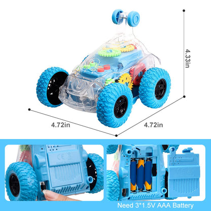 TAKIHON Sensory Toys for Kids with Autism,Light Up Toys Car,Bump and Go Toy Car with Colorful Moving Gears,Music,LED Effect,360°Rolling Twister,Monster Truck Toy,Toddler Car