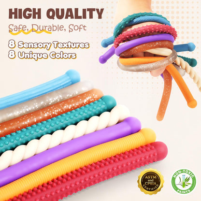 Fidget Sensory Autism Toys Kids - Textured Stretchy Strings for Adults ADHD Children Stress, Flexible & Durable Quiet Fidgets for Classroom Office, Easter Stuffers Gifts Teens Boys Girls