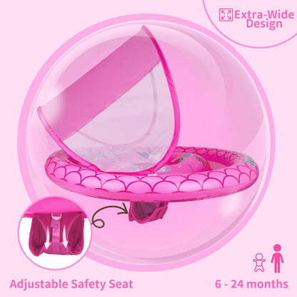 Swimbobo Baby Pool Float Ring with Adjustable Sun Canopy and Safety Seat Pool Toy for Age of 6-36 Months (Red Mermaid)