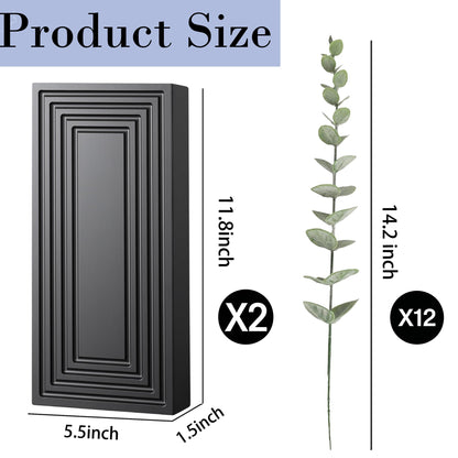FancyPlus Wooden Wall Planter Vase, 2 Pack Black Wood Hanging Vases with Fake Eucalyptus for Indoor Modern Boho Farmhouse Wall Art Decor for Home Indoor Kitchen Modern Farmhouse Bathroom