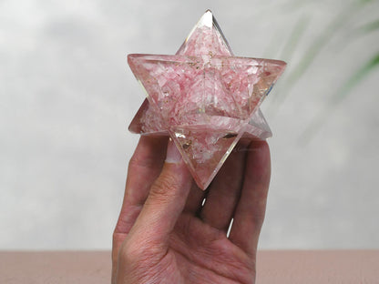 Amazing Gemstone 1 Pcs Rose Quartz Large Crystal Orgone Merkaba Star for Reiki Healing Meditation and Crystal Grid