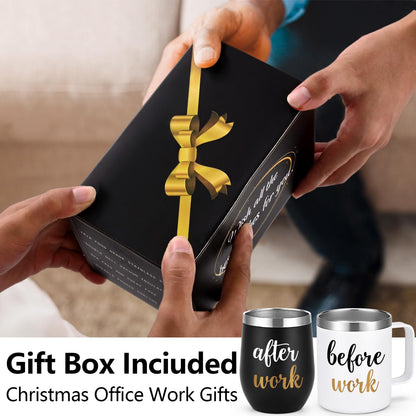 Gtmileo Before Work After Work Gifts Set, Christmas Work Office Gifts for Coworkers Employees Men Boss Manger Leader Male Friends, 12oz Insulated Coffee Mug and Wine Tumbler Set (Black&White)
