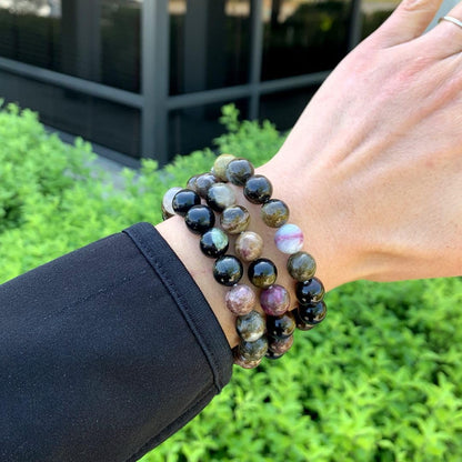 Adabele Real Natural Multi Colors Tourmaline Gemstone Beaded Bracelet 7 Inch Stretch Chakra Healing Crystal Stone Women Mom Gift (Unisex) GB10-A51
