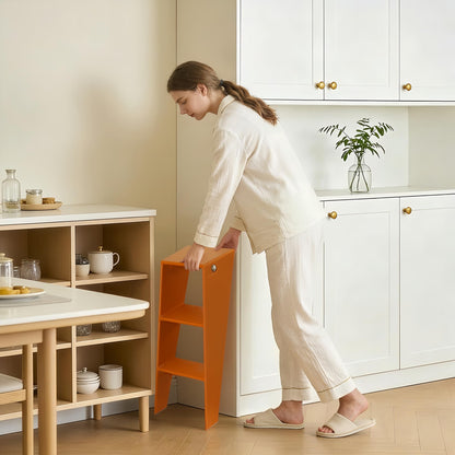 HOTEAGLE Ladder Shelf, Multifunctional 3-Tier Bookshelf, Stylish Bedroom Shelves Double as Bedside Table, Side Table for Home Living Room, Kitchen and Bedroom,Orange