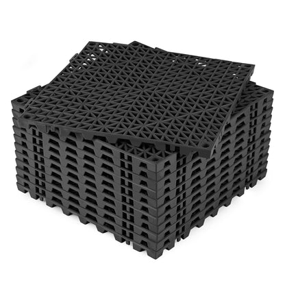 ToLanbbt Modular Interlocking Cushion 12P 11.8" x 11.8" Interlocking Rubber Floor Drain Holes Non-Slip Splicing Drainage Mats for Deck, Shower, Kitchen, Drain Pool, Sauna Bath, Indoor Outdoor (Black)