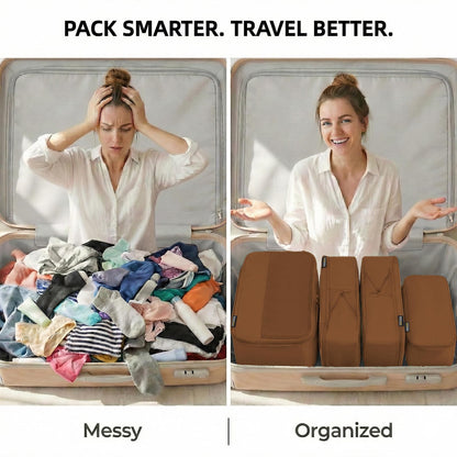 SOARSAIL 4 Piece Compression Packing Cubes for 3–7 Day Travel, Lightweight Travel Organizers with Breathable Mesh, Double-Zipper Packing Cubes for Carry-On & Suitcases (Light Brown)