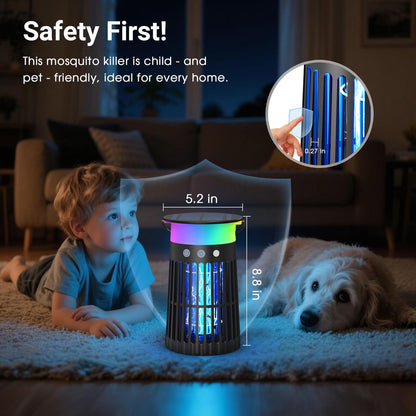2 Pack Solar Bug Zapper Outdoor, Portable Electric Mosquito Killer Waterproof, Rechargeable Insect Trap with LED Night Light and Flame Effect, Ideal for Outside Patio, Backyard, and Camping