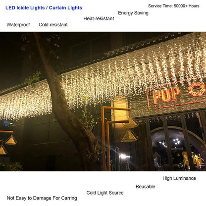 ZIMINGU Icicle Diwali Lights Outdoor, Christmas Hanging Window Curtains Dangling 16.4FT 216LEDs 8 Modes Weeping Willow Ceiling Fairy String Lights, Warm White, 5M