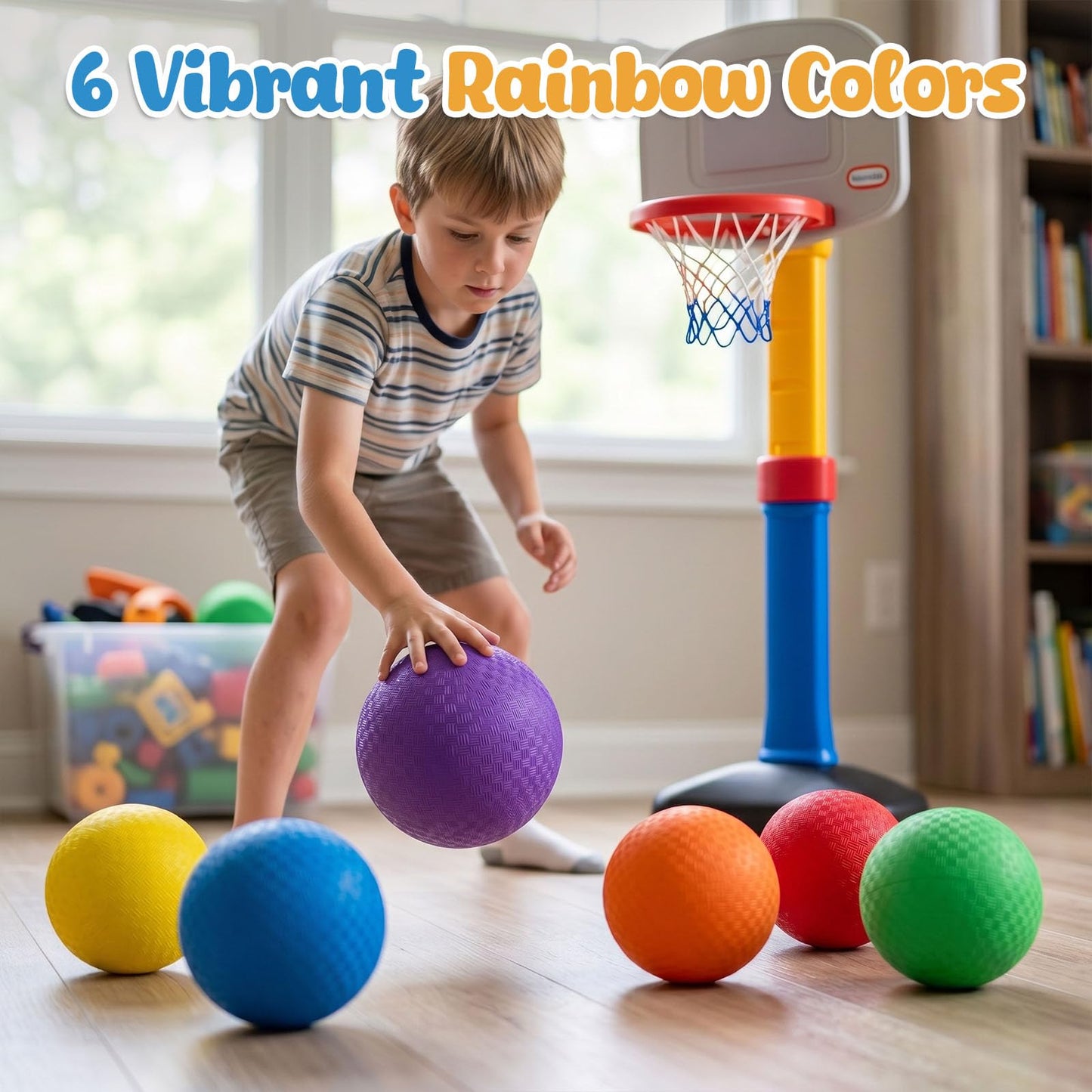 LovesTown 6PCS Playground Balls with Air Pump, 8.5inch Inflatable Dodge Ball Colorful Handball Rubber Kickball for Kids Ball Games
