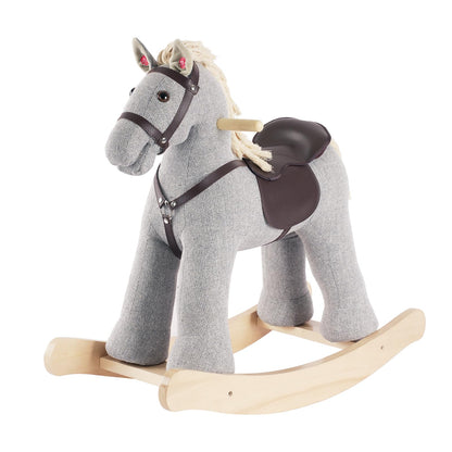 Rock My Baby Rocking Horse, Gray Wooden Rocking Toy, Rocking Animals for Children 2-6 Years Old, Ride on Pony with Realistic Sound, CPC Certified