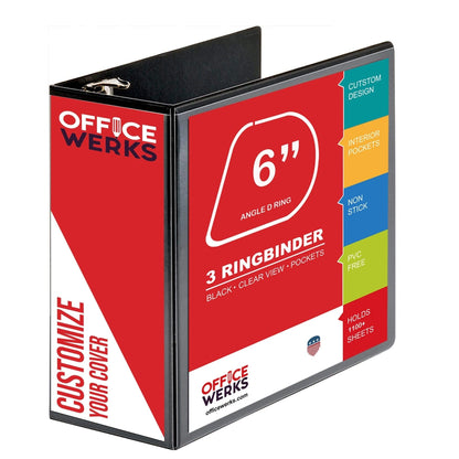 Performore - 2 Pack of 6 Inch 3 Ring Binder with Locking Angle D Rings, Professional Heavy Duty Large Storage Binder with Pockets, Fits 8.5 x 11 Inch Sheets, Non-Stick Clear View Cover, Customizable