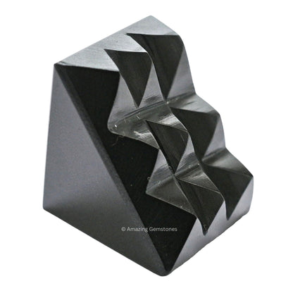 Amazing Gemstone Shungite Crystal Pyramid with 9 Pyramid Plate Bottom - 1" Mini Pyramid Figurine of Natural Stone Pyramid for Meditation, Reiki, Chakra Balancing Vastu Pooja and Crystal Grids