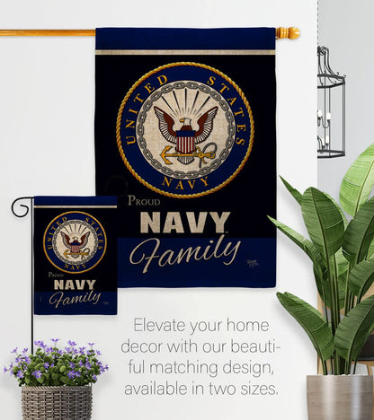 Navy Proudly Family Burlap Garden Flag - Armed Forces USN Seabee United State American Military Veteran Retire Official - House Decoration Banner Small Yard Gift Double-Sided Made in USA 13 X 18.5